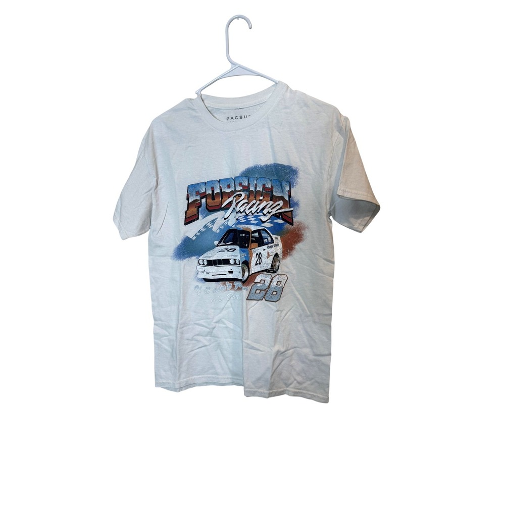 PacSun Foreign Racing Shirt Mens Medium White Race Car Graphic Tee Streetwear 28